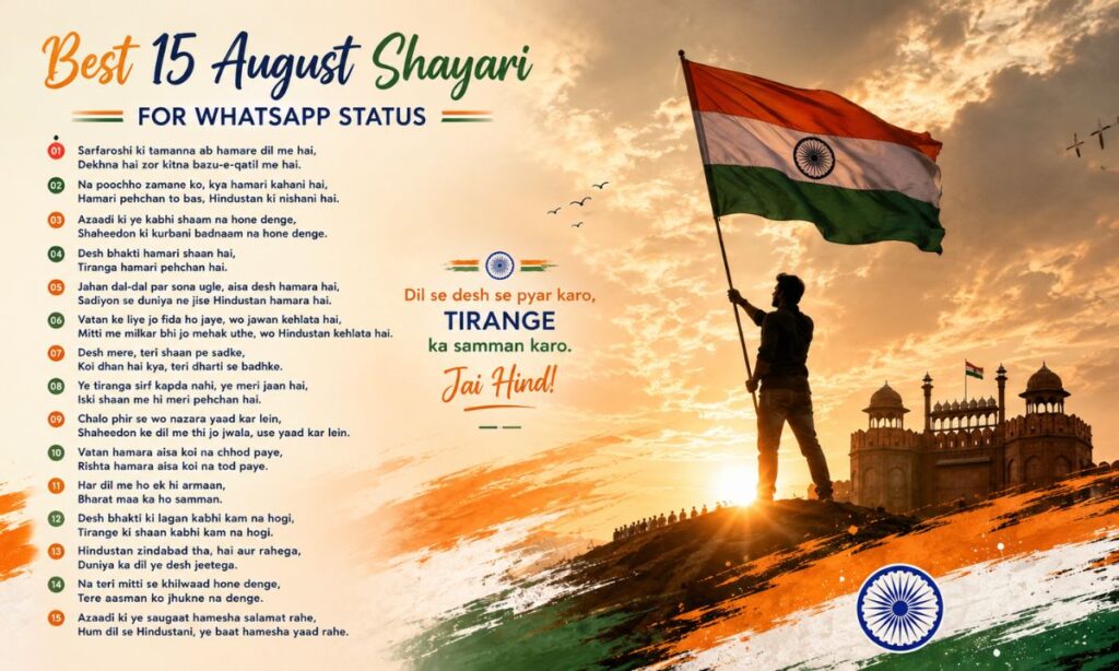 Best 15 August Shayari for WhatsApp Status