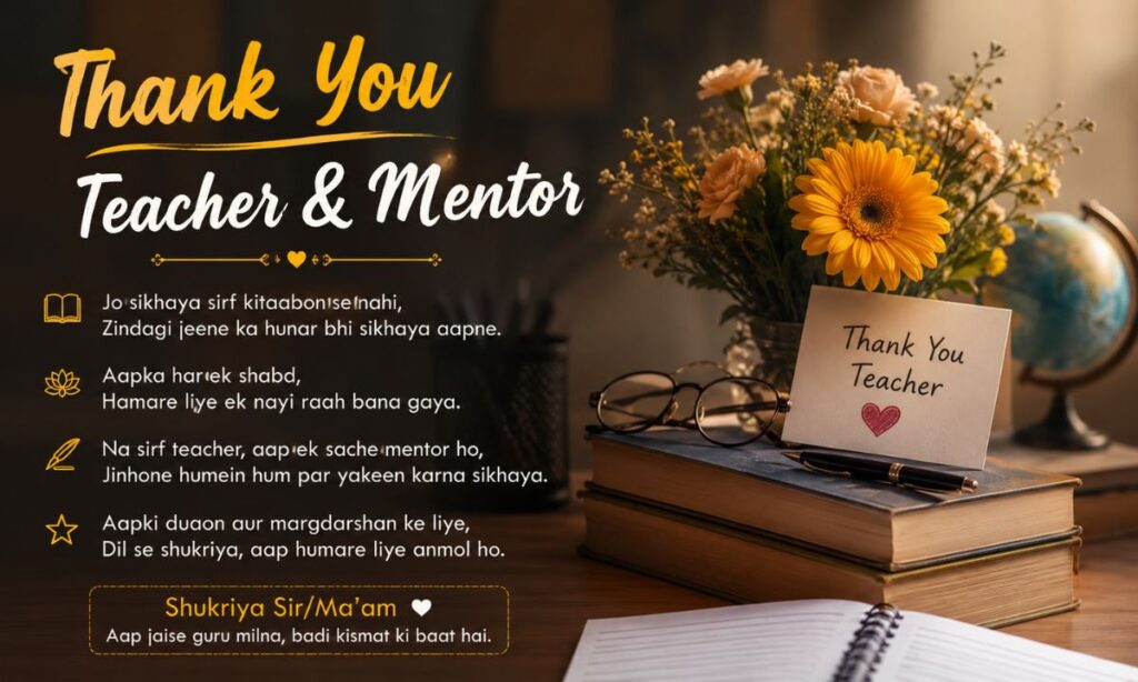 Thank You Shayari for Teacher and Mentor