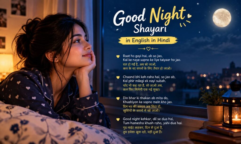 2 Line Good Night Shayari in English in Hindi