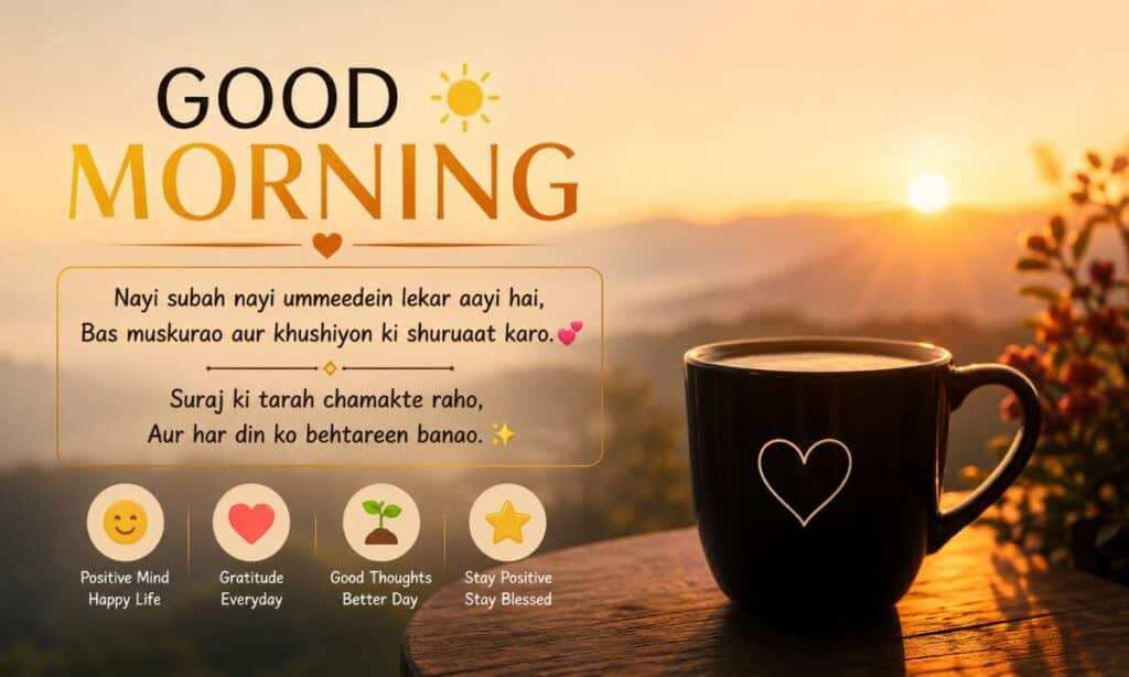 2 line Good Morning Shayari in English with emoji