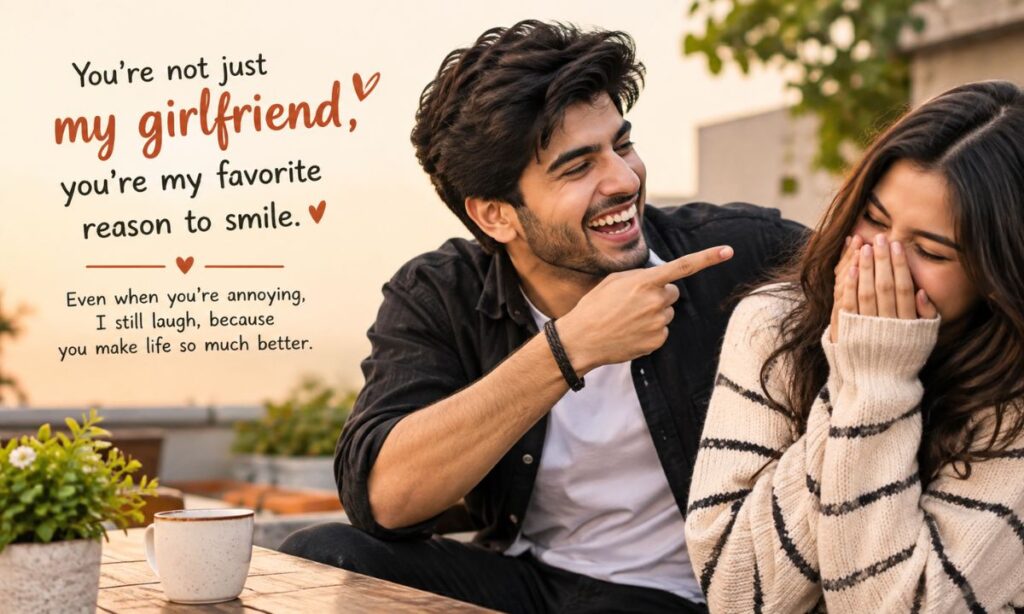 Boyfriend laughing at funny shayari for him