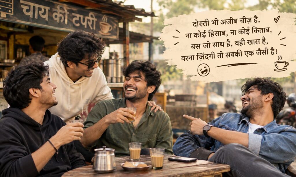 Chai ki tapri par baithe dosto ka samooh