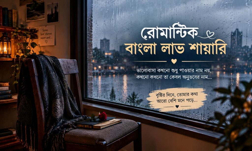 Chair by rainy window longing Bengali miss you shayari