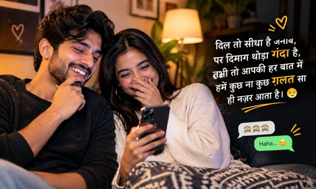 Couple laughing while looking at phone