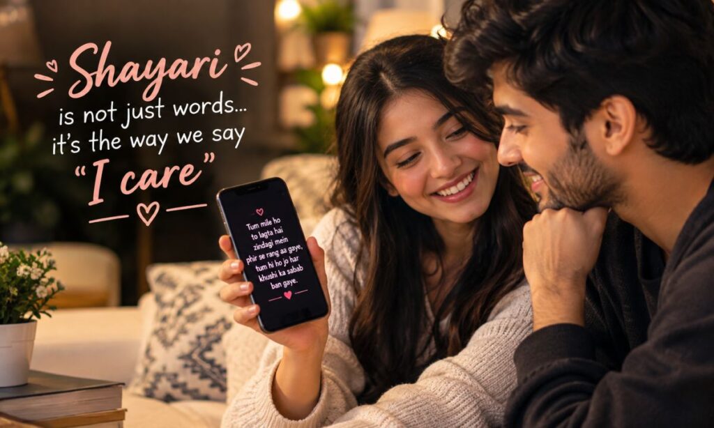 Couple reading funny love shayari in English