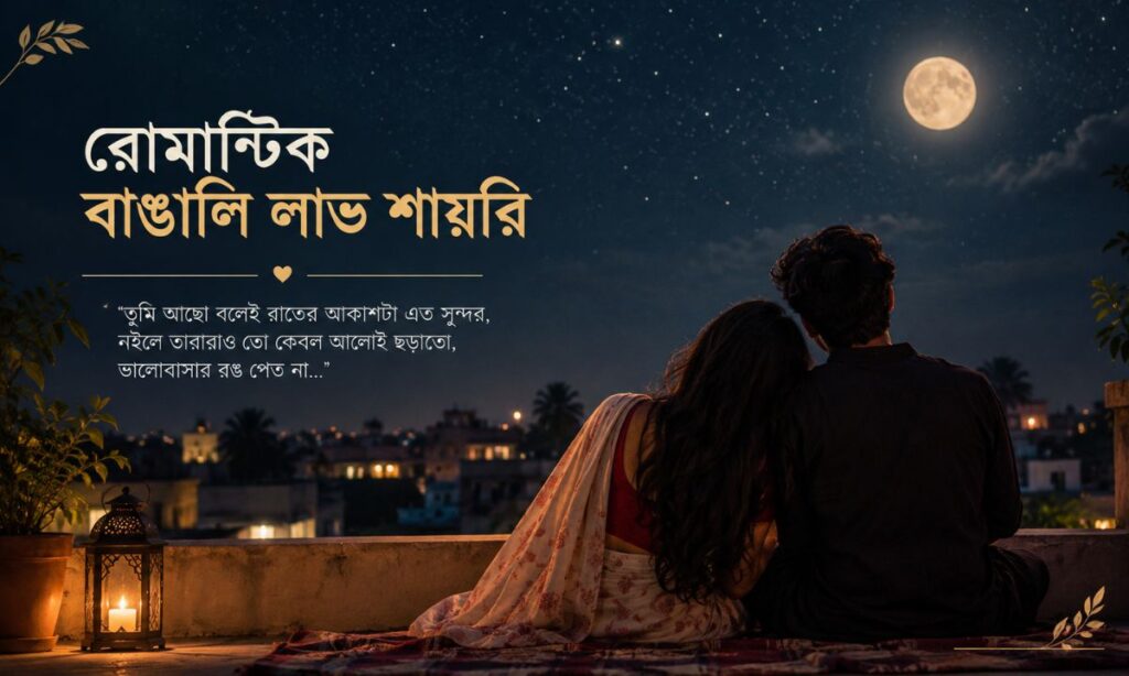 Couple stargazing rooftop night dreamy Bengali love shayari for girlfriend