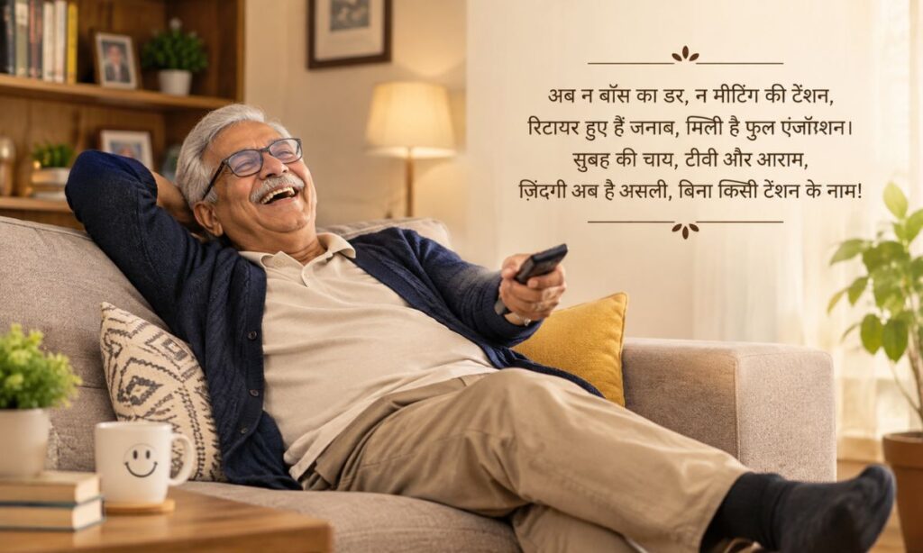 Elderly man laughing while relaxing at home