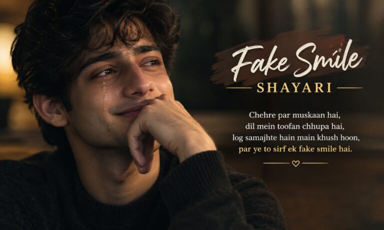 Fake smile shayari cover image showing hidden pain behind a smile