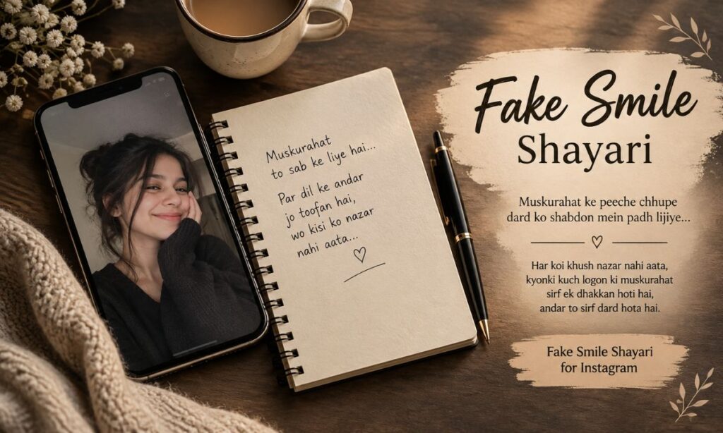 Fake smile shayari for Instagram caption image