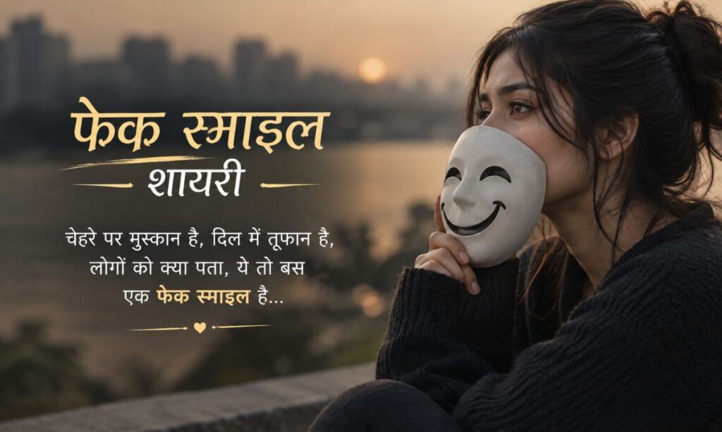 Fake smile shayari in Hindi Devanagari text image