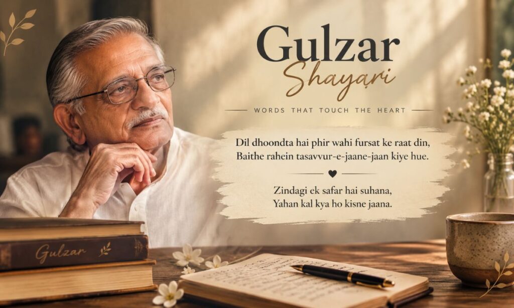 Gulzar shayari in Hindi 2 line quote card