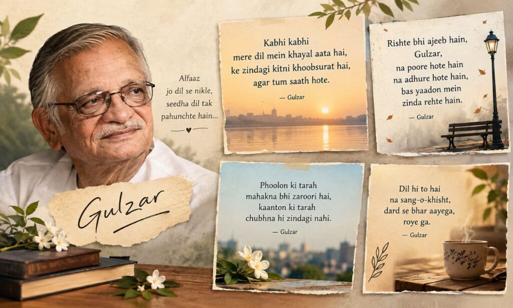 Gulzar shayari in Hindi status collage banner
