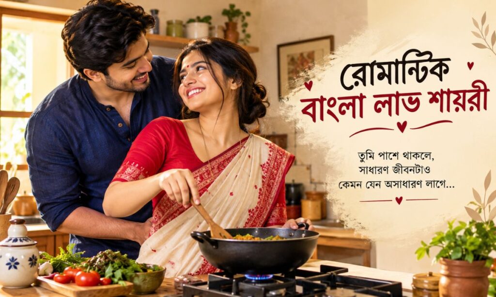 Husband and wife sharing warm moment romantic Bengali shayari for wife