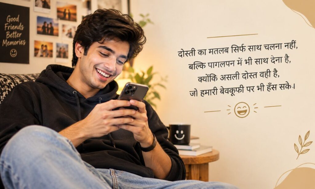 Phone par message karte hue hansta yuvak