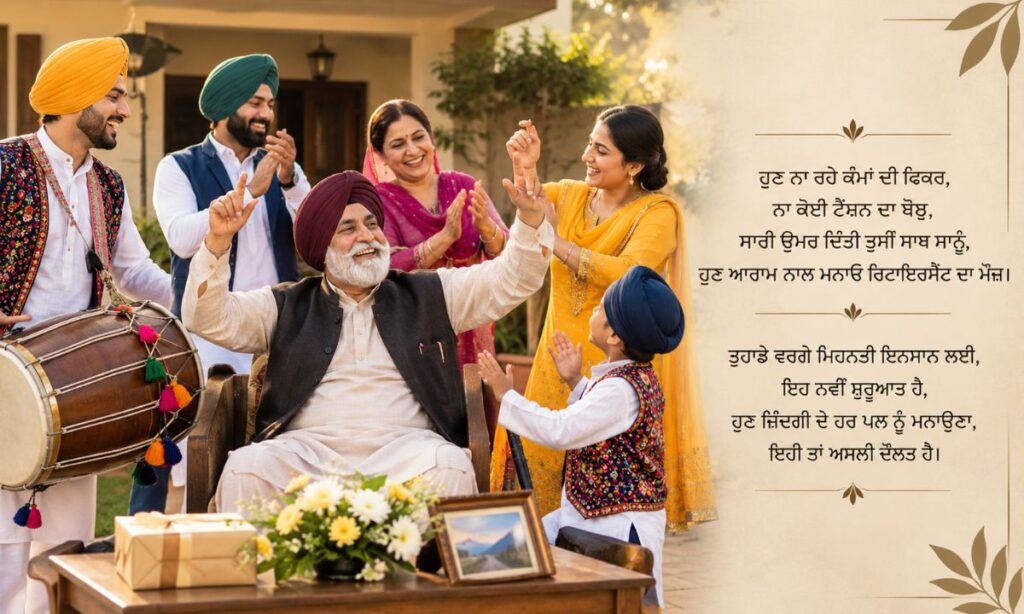 Punjabi family celebrating with dhol at a retirement event