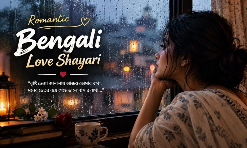 Rain soaked window blurred lights sad Bengali love shayari
