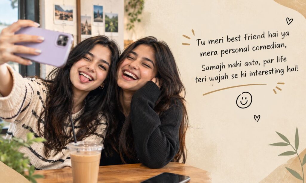 Two girls laughing during a selfie